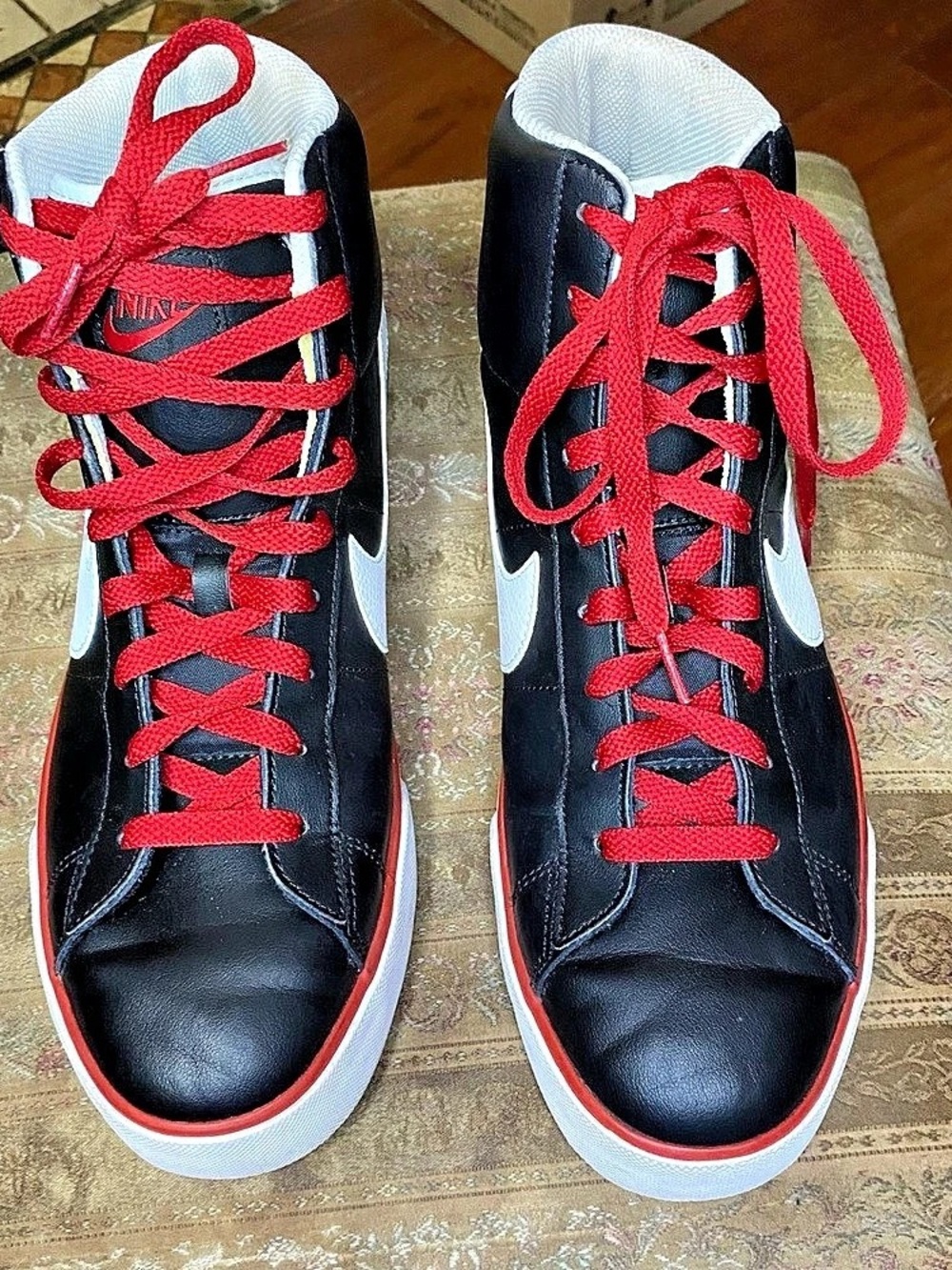Nike Men's Sweet Classic Leather High Top Sneakers- Size 12, Black/White/Red